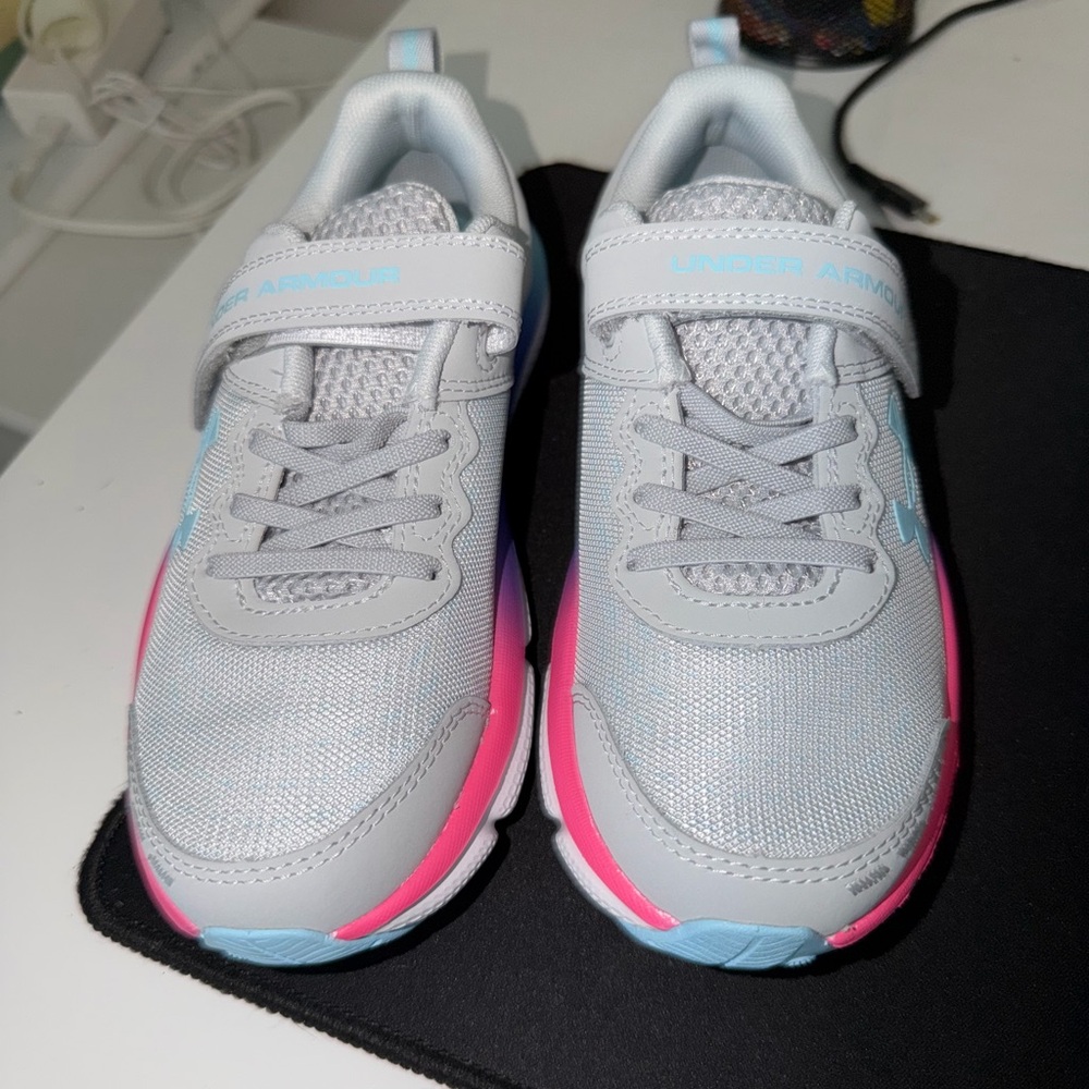 Under Armour Kids' Light Gray and Pink Sneakers